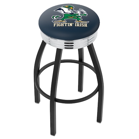 Holland Bar Stool Co 30" Blk Wrinkle Notre Dame Leprechaun Swivel Bar Stool, Chrome Ring L8B3C30ND-Lep